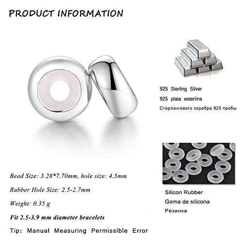 LAMOONY Clip Stopper Charms Sterling Silver Rondelle Spacer Bead for Bracelets (Silver) - Image 3